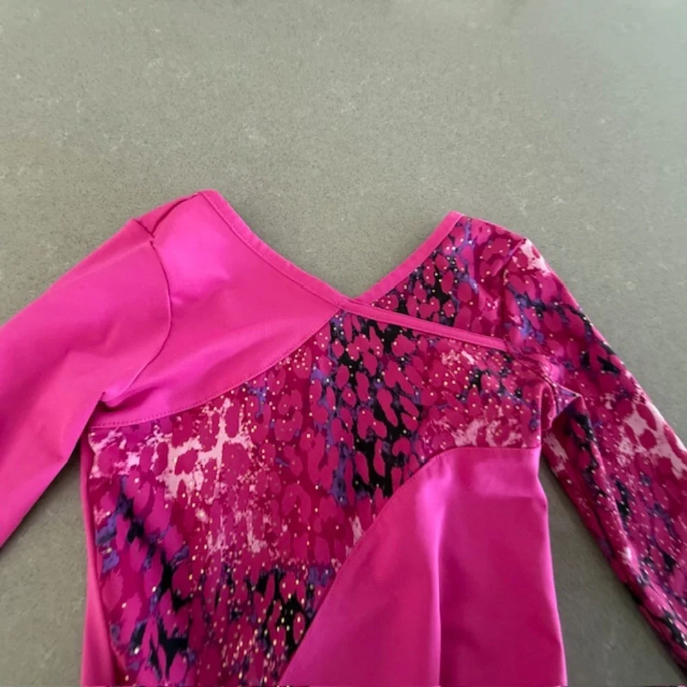 Danskin Now Long Sleeve Size 6-6X Girl's Pink & Black Leopard Print Leotard EUC